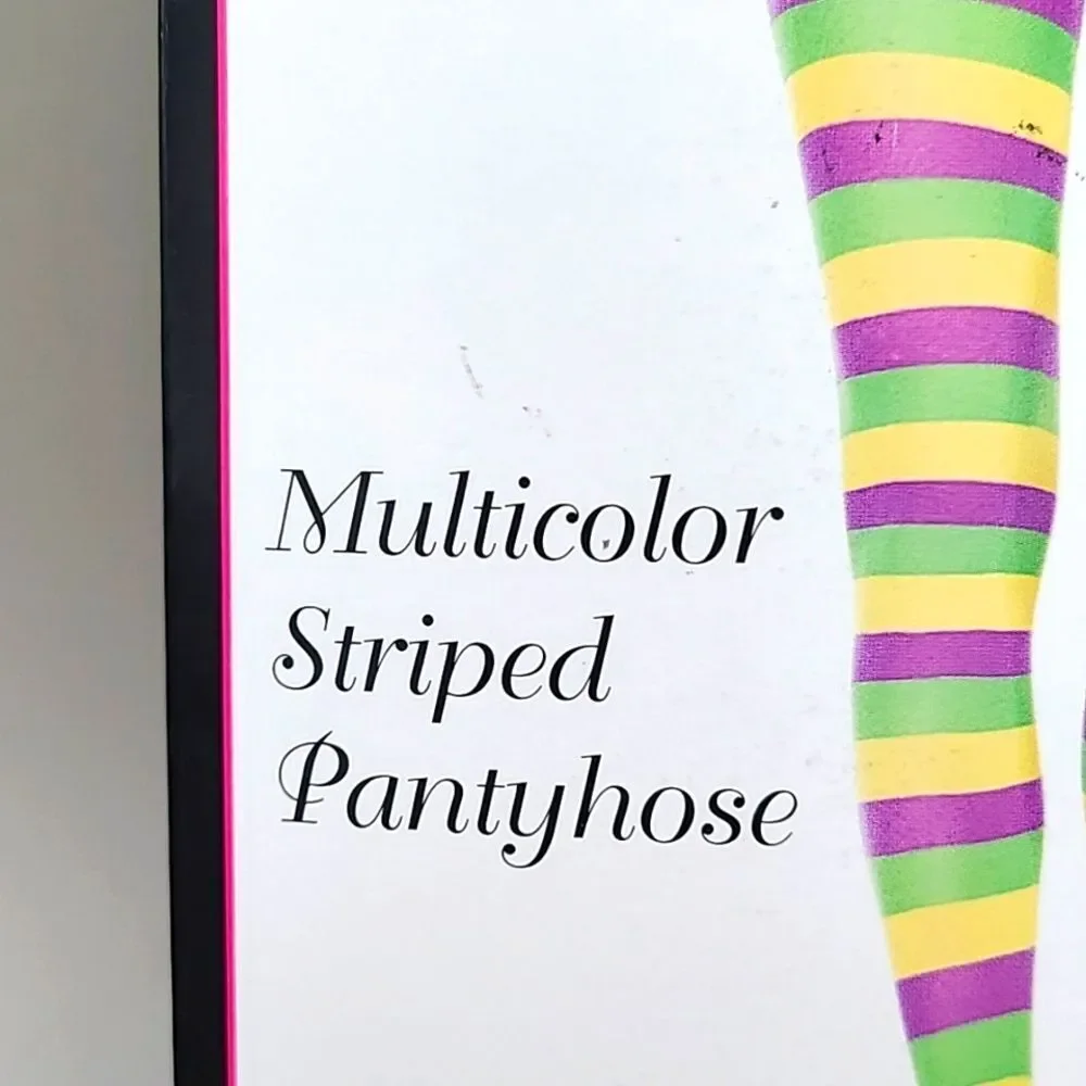 Music Legs - Multi-color Striped Pantyhose in Purple, Green & Yellow, NWOT - Picture 2 of 5